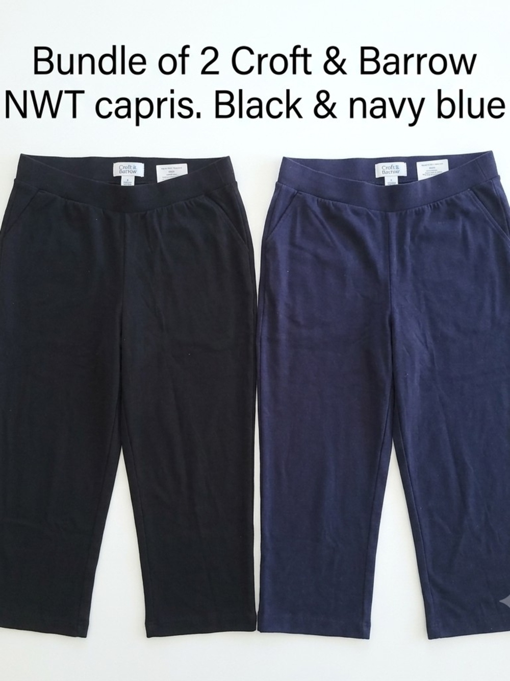 Bundle Of 2 NWT Croft & barrow Black and Navy Capri Bottoms Pack of 2 Cotton B.